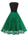 Grünes 50er Ärmelloses Swingkleid mit Farbblock und Spitze