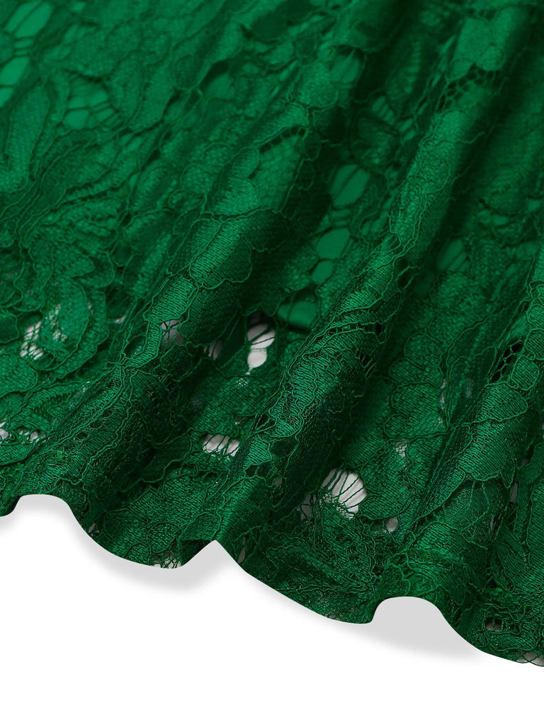 Grünes 50er Ärmelloses Swingkleid mit Farbblock und Spitze