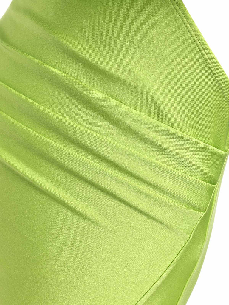 Grüner 60er Badeanzug mit Neckholder und Blumen