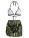 Grünes 60er Netz-Bikini-Set mit Neckholder und Totenkopf