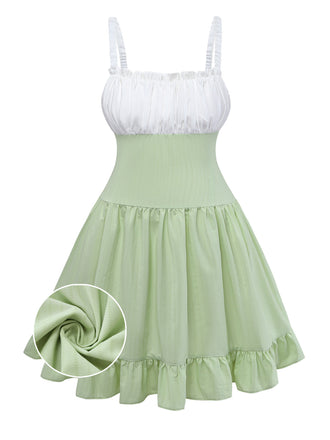 [Übergröße] Grünes 60er Smockkleid mit Rüschen und Saum