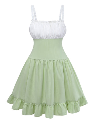 [Übergröße] Grünes 60er Smockkleid mit Rüschen und Saum