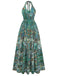 Grünes 70er Boho Maxikleid mit Tiefer V-Ausschnitt und Neckholder
