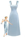 Hellblau 1930er Satin Strassstein Breite Träger Maxi Kleid