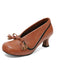 Hellbraun Retro Bogen PU Rundspitze Blockabsatz Schuhe
