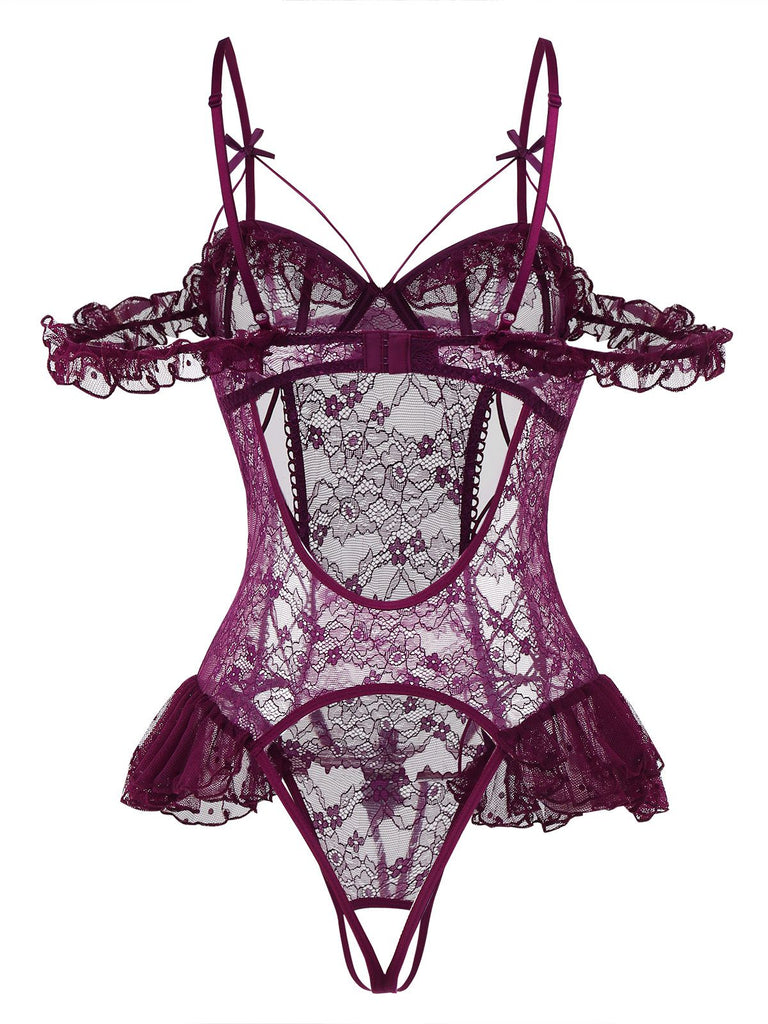 1980er Solide Spitze Durchsichtig Body Nachthemden