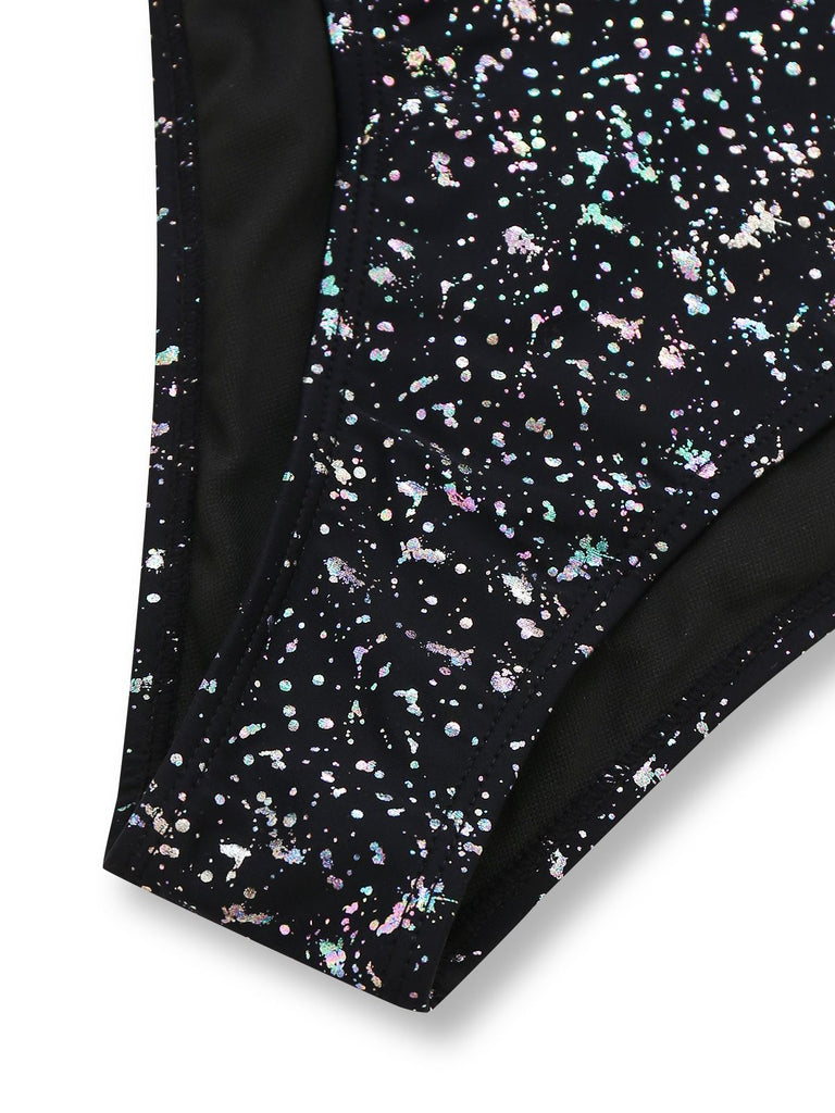 Schwarz 1980er Spiegelnd Einteiliger Badeanzug