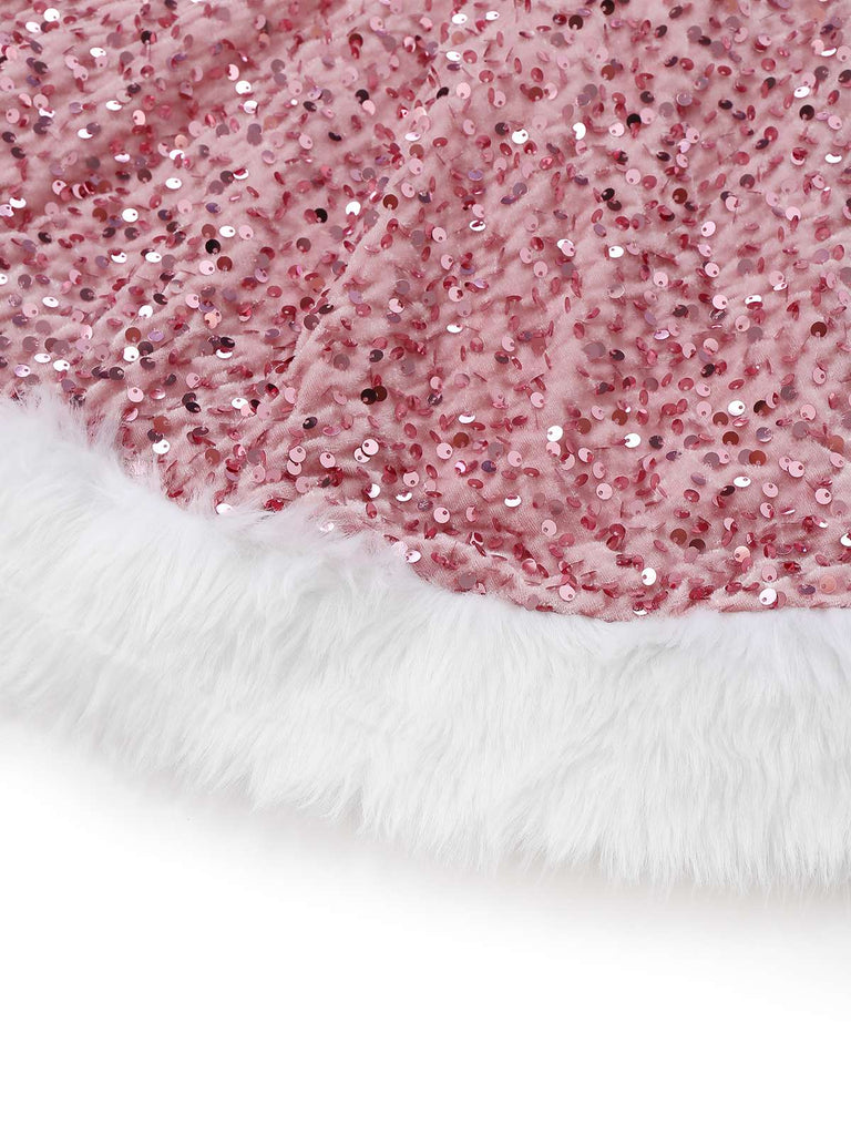 Rot 1960er Weihnachten Fell Pailletten Trägerlos Kleid