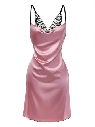 1980er Satin Slip Schmetterling Spitze Nachthemd