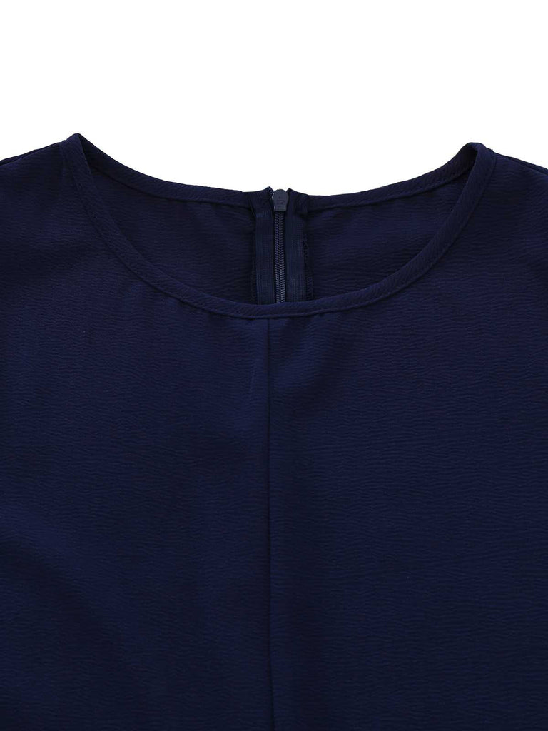 Marineblau 1980er Solide Gürtel Romper