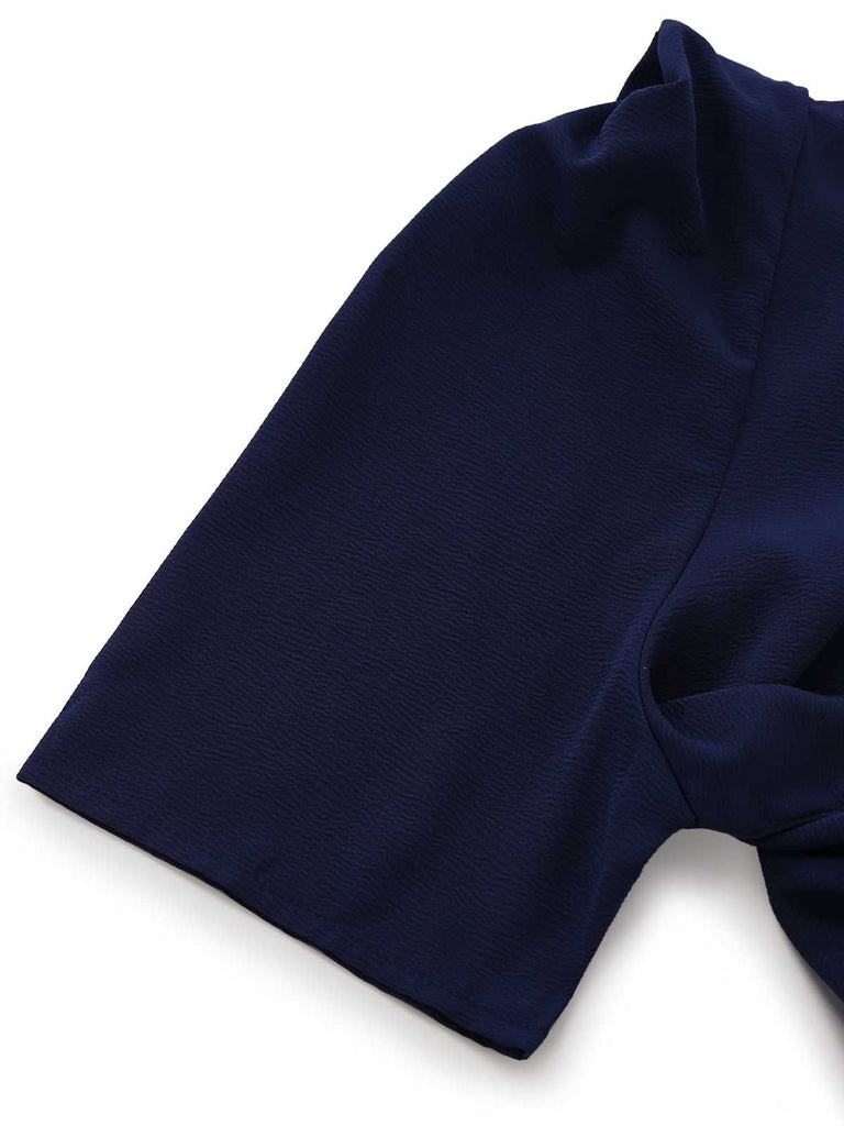 Marineblau 1980er Solide Gürtel Romper