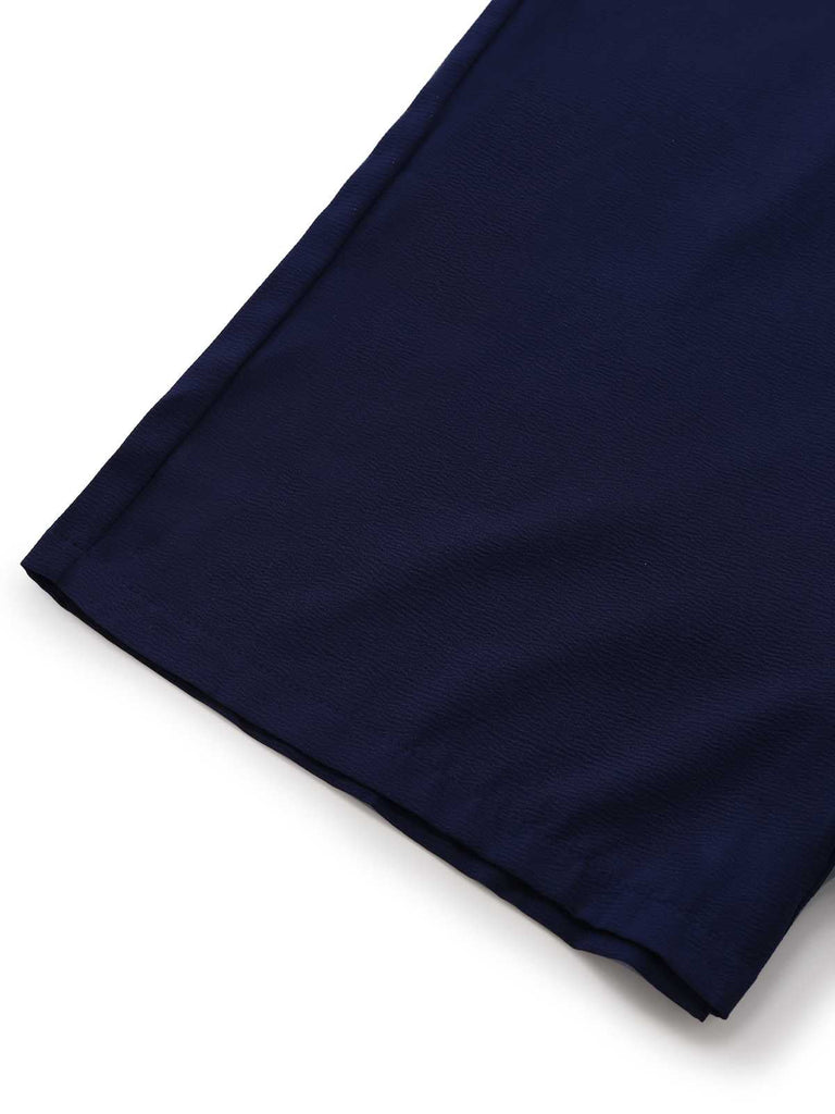 Marineblau 1980er Solide Gürtel Romper