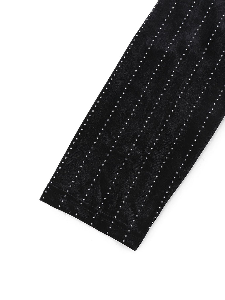 2PCS Schwarz 1960er Samt Pailletten Blazer & Hose Set