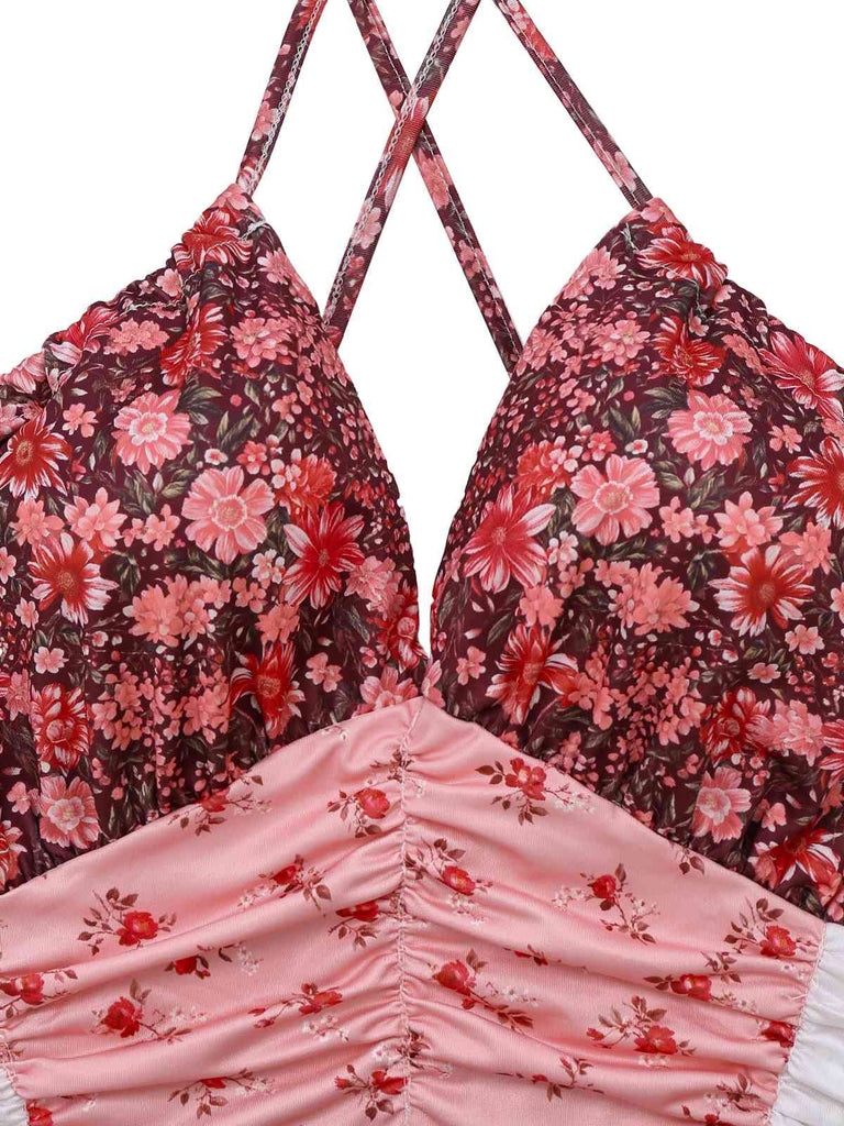 [Vorverkauf] Multicolor 1930er Steppdecke Blumen Rüschen Träger Kleid