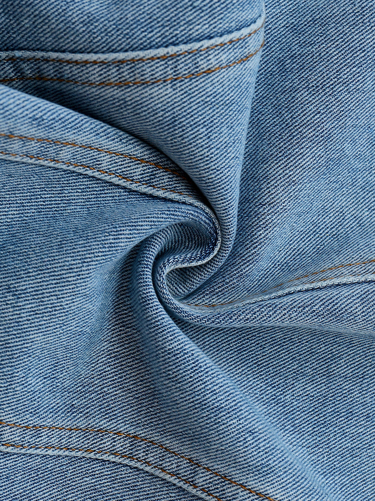 Hellblau 1970er V-Ausschnitt Denim Kurze Weste