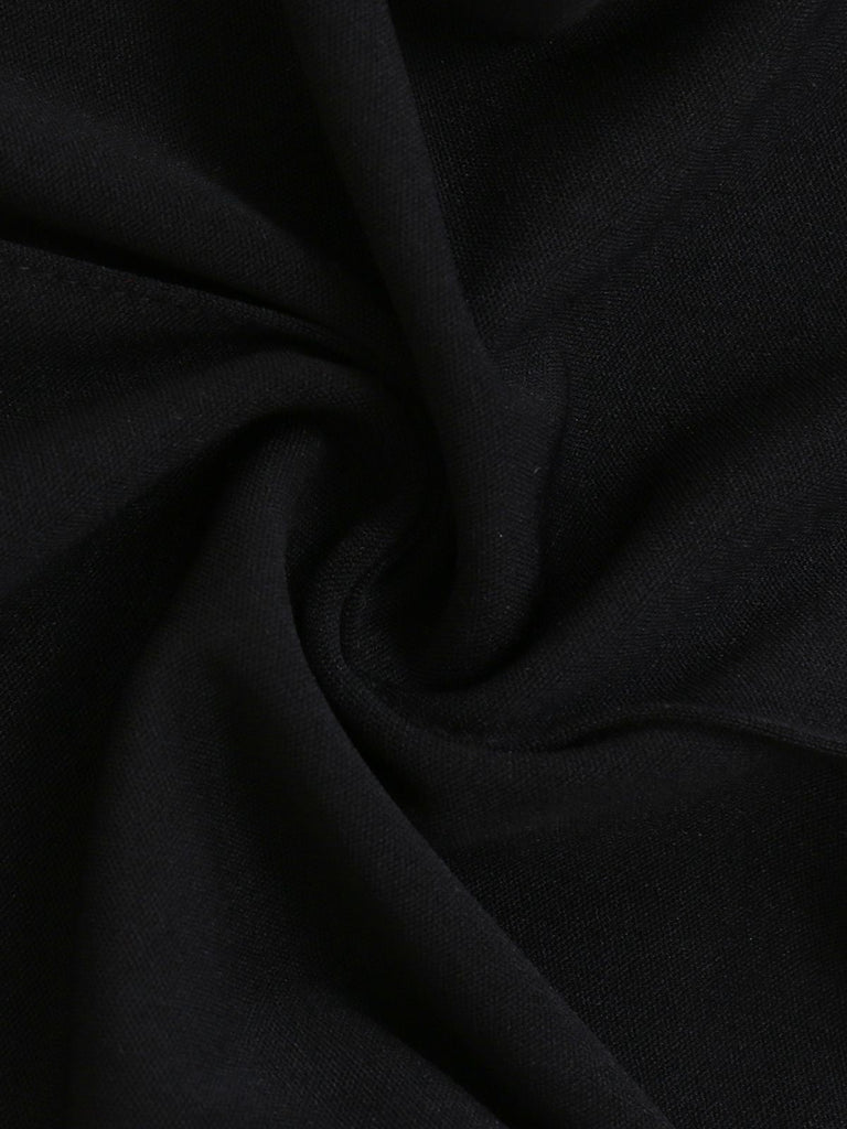 Schwarz 1930er Ärmellos Chain Kordelzug Halbrollkragen Jumpsuit