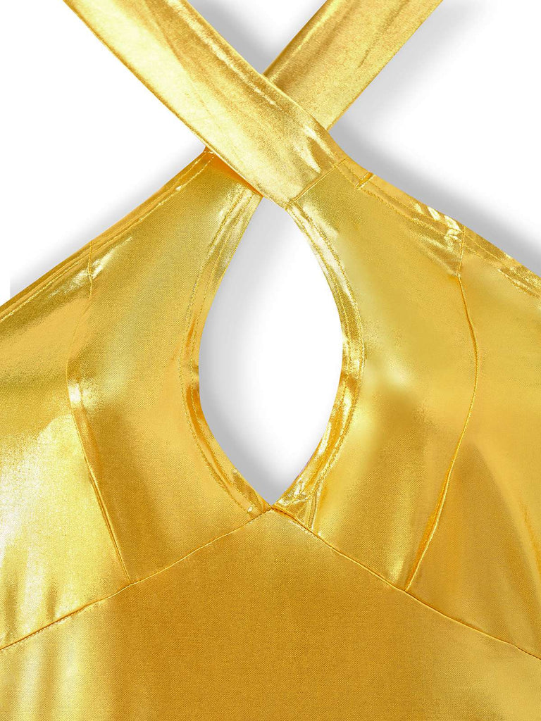 1960er Metallisch Halter Schlüsselloch Figurbetontes Kleid