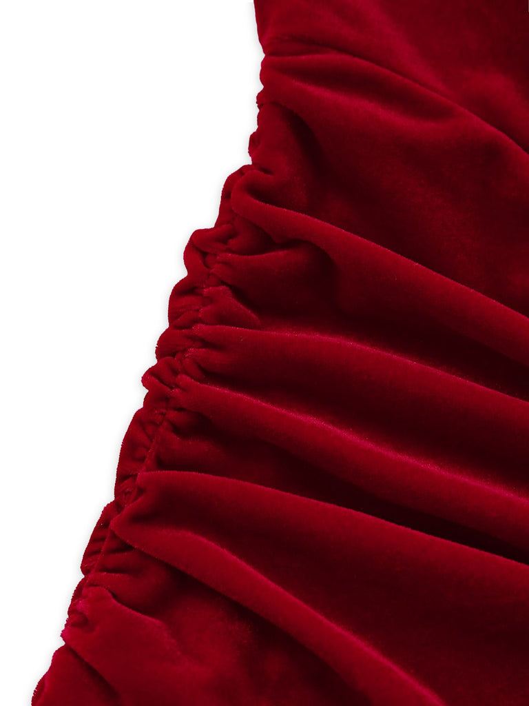 [Vorverkauf] 80er Samt-Korsett-Minikleid mit Raffungen und Herz-Ausschnitt
