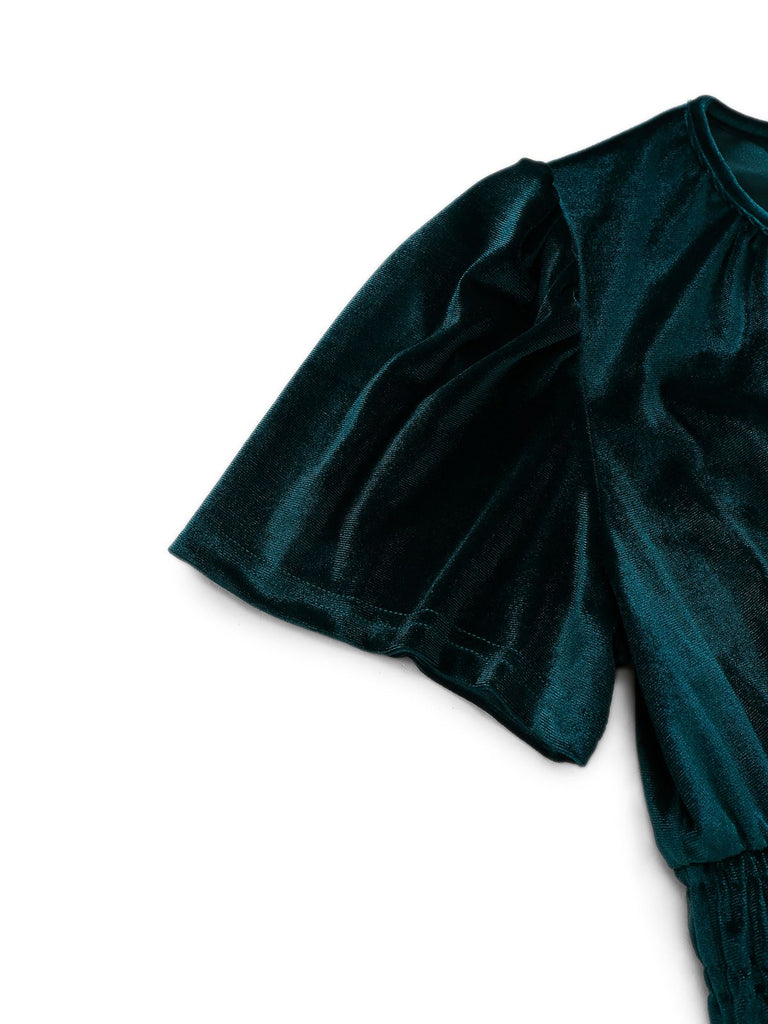 1930er Samt Solide Kurzarm Maxi Kleid