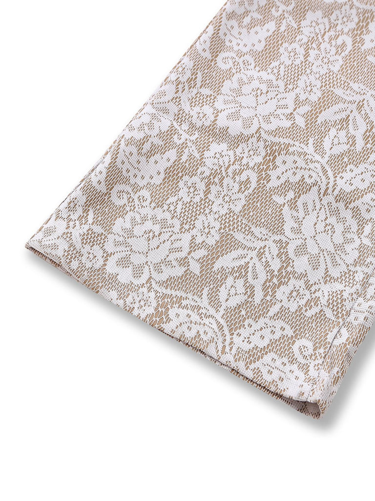 Weiß 1970er Spitze Langarm Ausgestellt Beine Jumpsuit