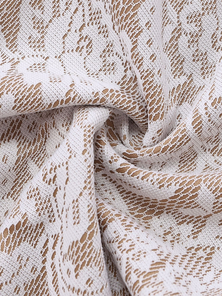 Weiß 1970er Spitze Langarm Ausgestellt Beine Jumpsuit