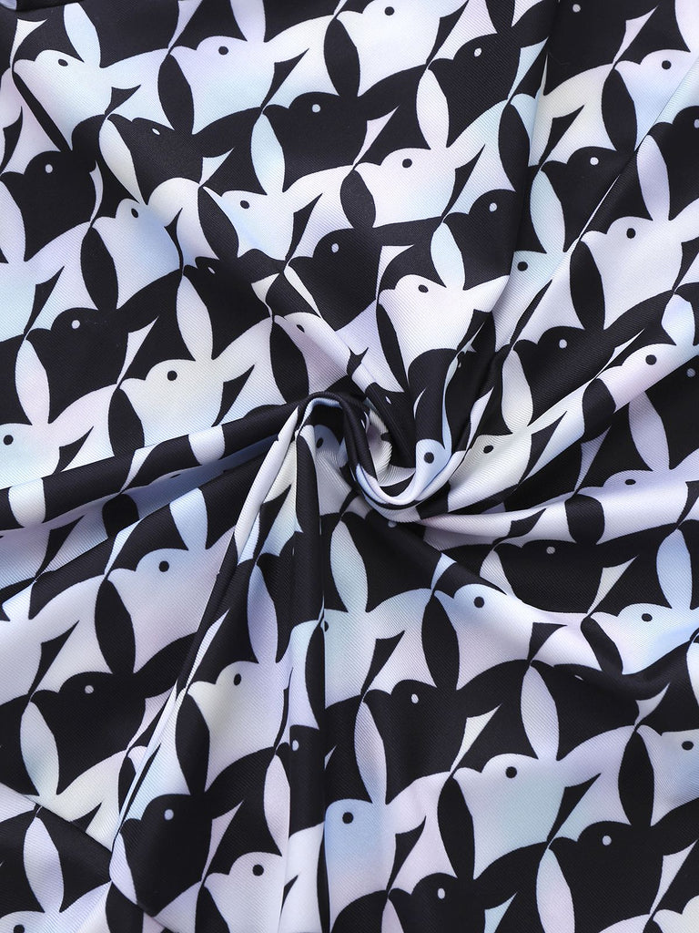 Schwarz & Weiß 1980er Hahnentritt Glockenärmel Jumpsuit