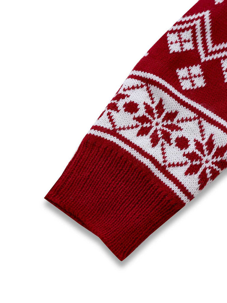 1960er Weihnachten Reindeer Schneeflocke Jacquard Stricken Kleid