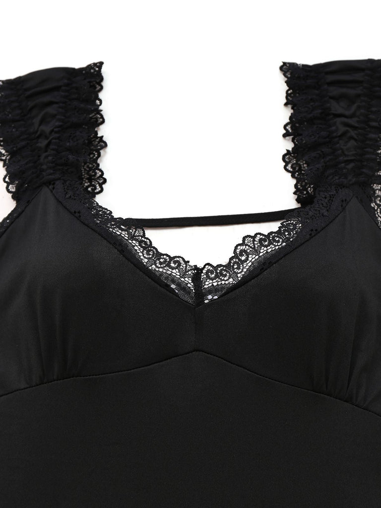 Schwarz 1950er Solide Schmetterling Rückenfrei Nachthemd