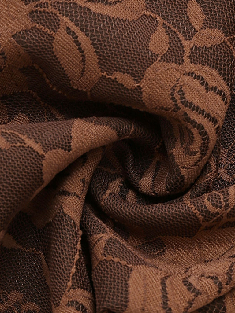 Braun 1970er Solide Schnürung Blumen Spitze Jumpsuit