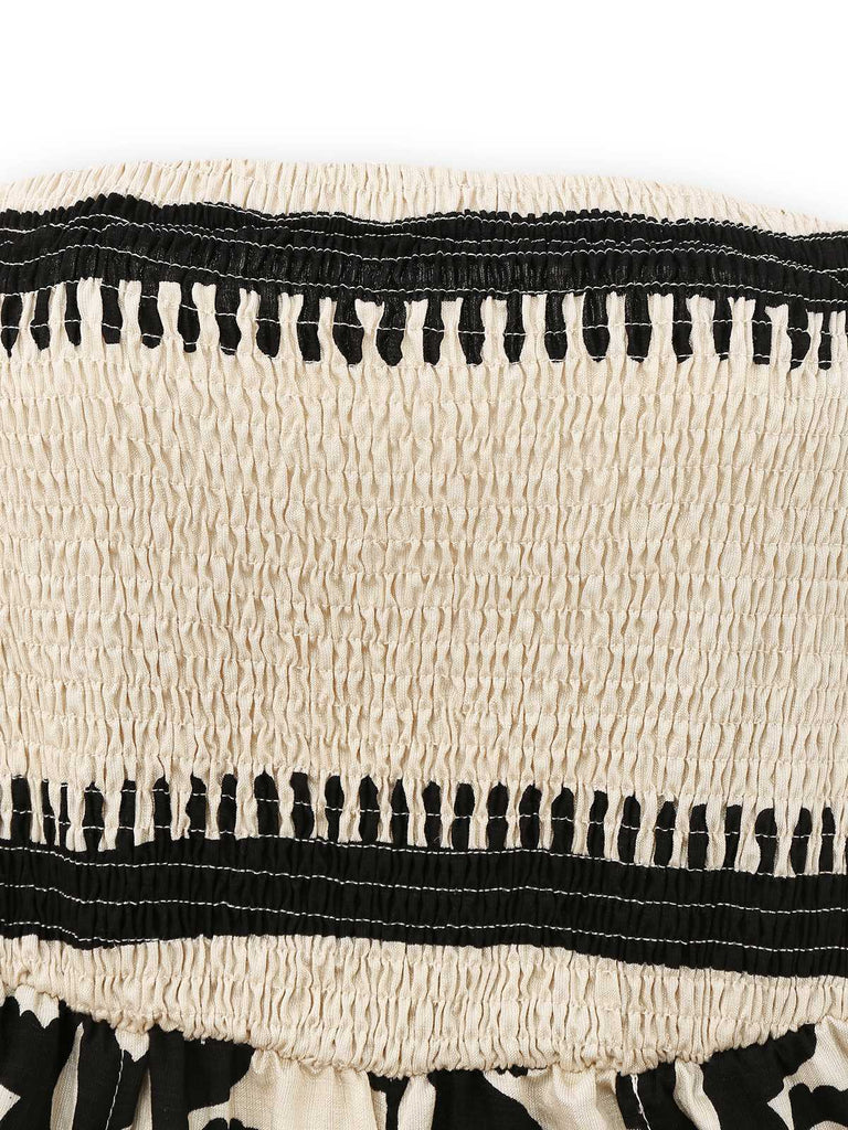 Aprikose 1970er Boho Trägerlos Gesmokt Jumpsuit