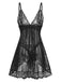 Schwarz 1960er Spitze Sheer Babydoll Dessous Set