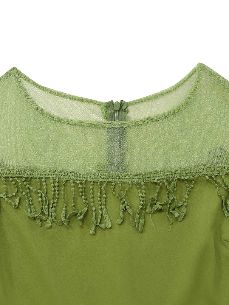 1960er Transparente Fransen Gürtel Enges Kleid