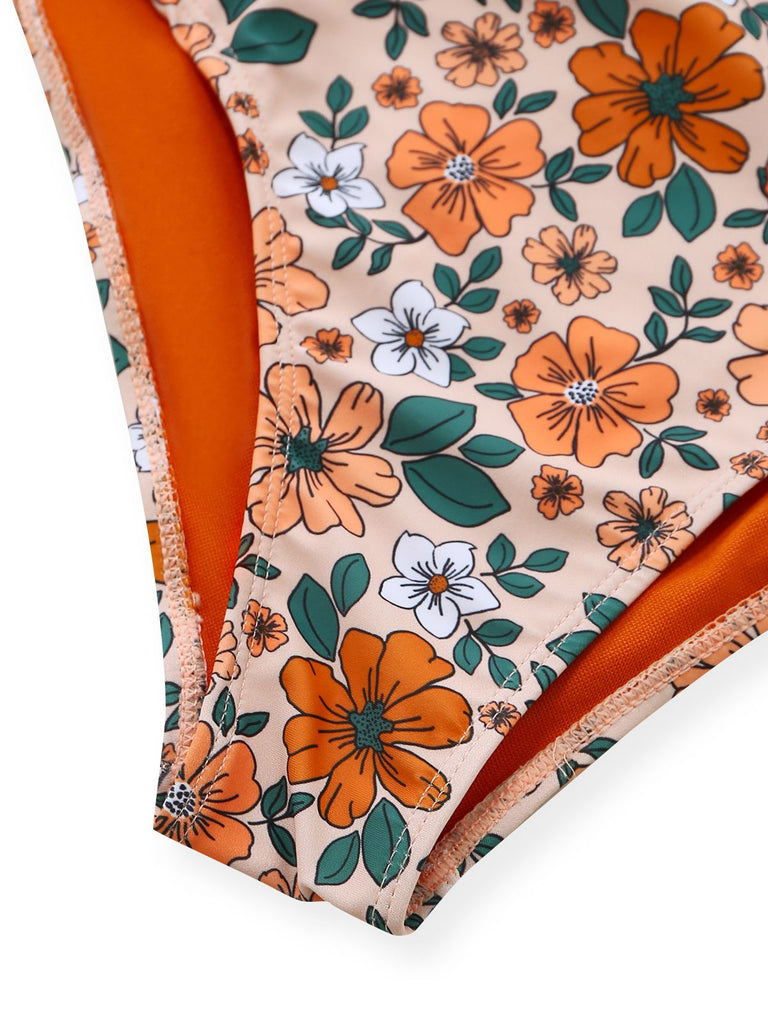 1930er Blumen Rüschen Cutout Einteiliger Badeanzug