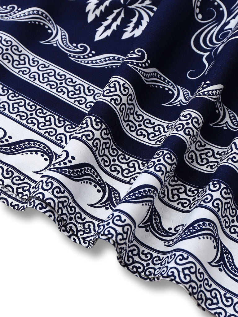 1970er Boho V-Ausschnitt Taste Gürtel Kleid