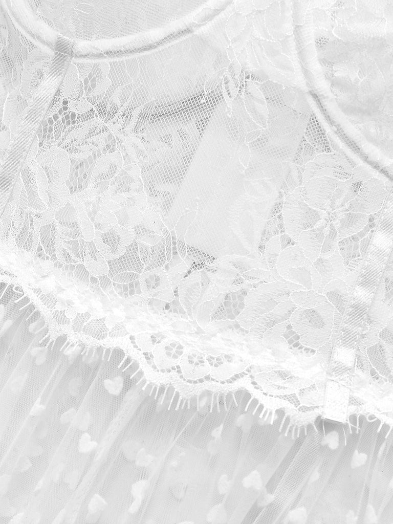 Weiß 1950er Polka Punkt Durchsichtig Pyjama Set