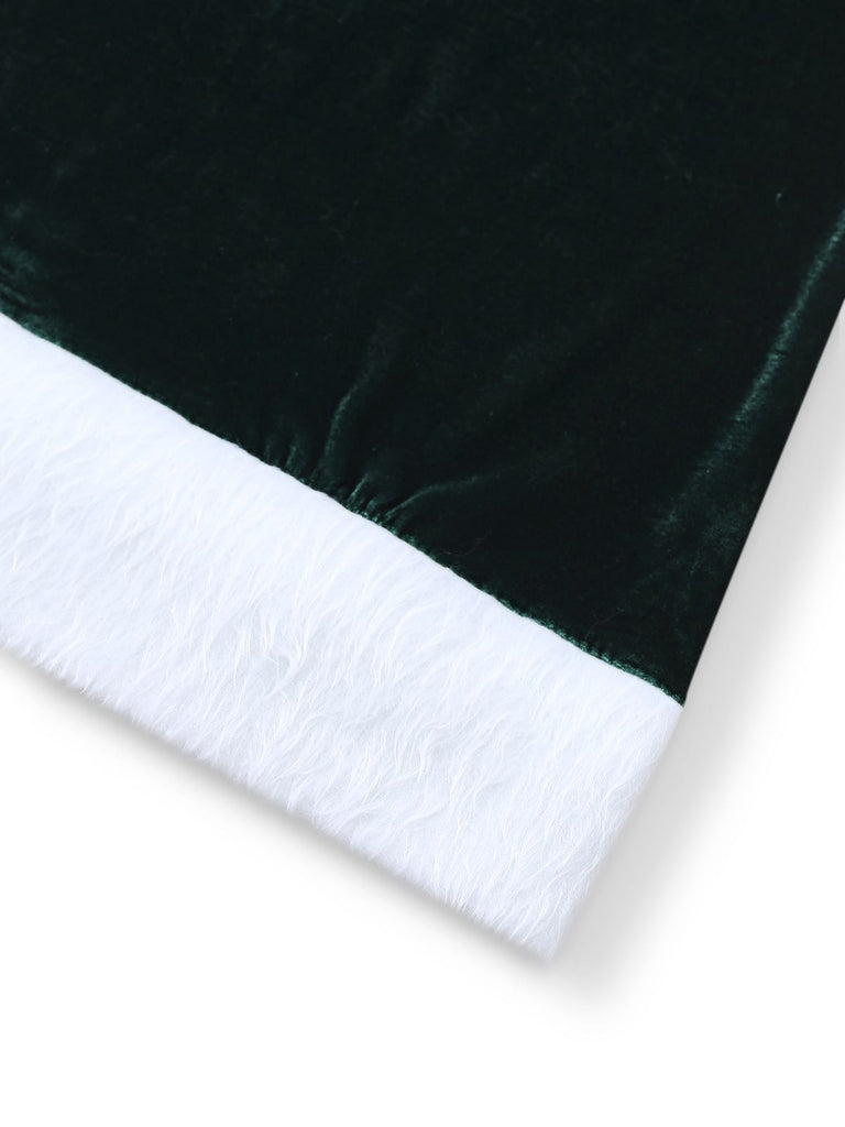 1980er Weihnachten Pelzbesatz Hooded Samt Kleid