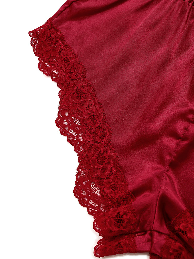 1950er Spitze Satin Tief V Rückenfrei Schlafen Romper