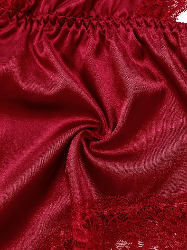 1950er Spitze Satin Tief V Rückenfrei Schlafen Romper