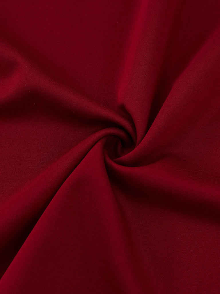 Bordeauxrot 1930er Schulterfrei Spitze Langarm Kleid