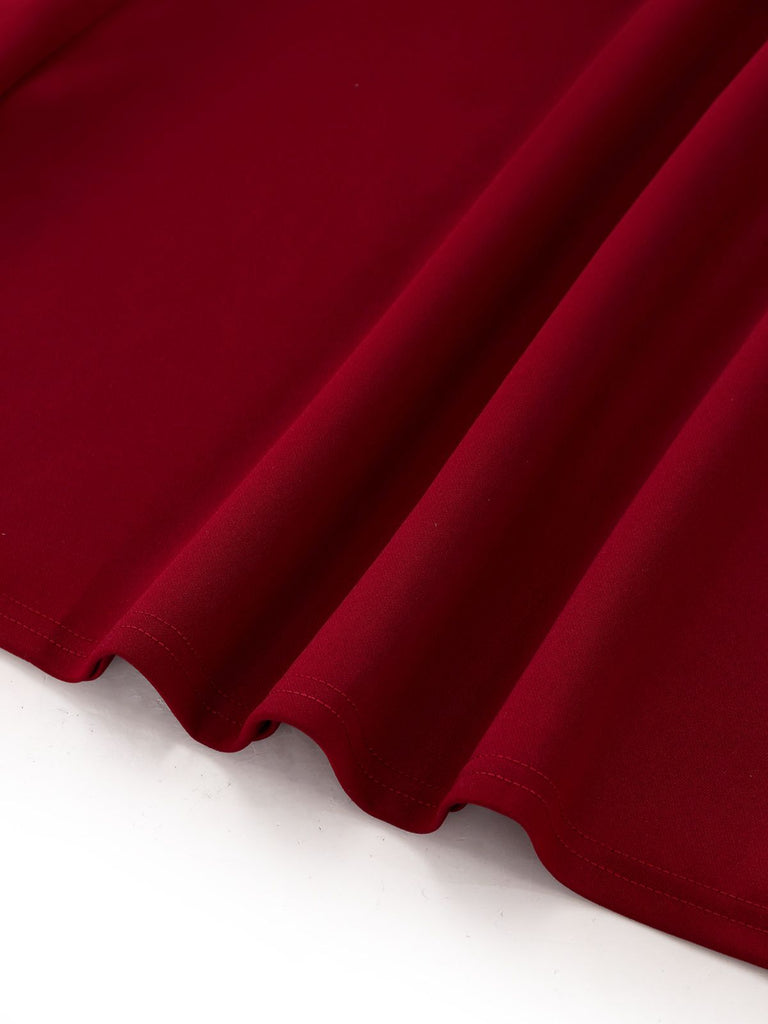 Bordeauxrot 1930er Schulterfrei Spitze Langarm Kleid