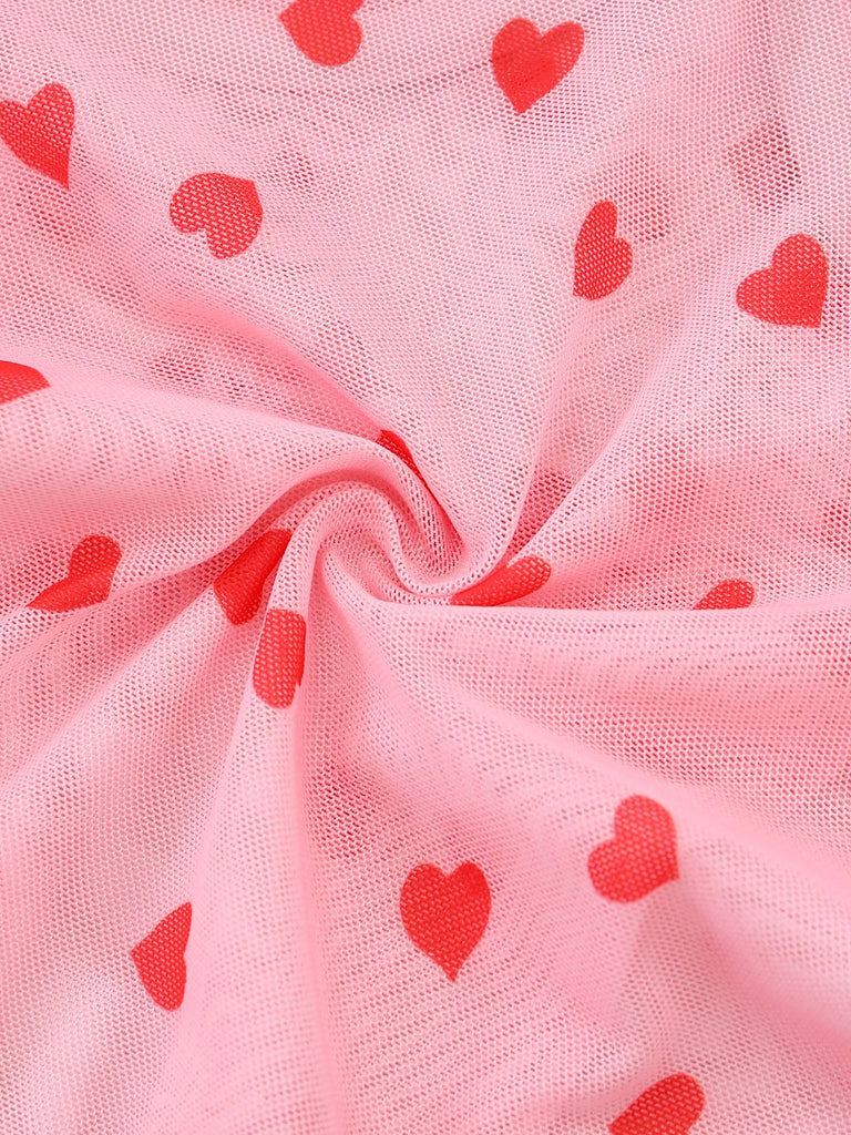 [Vorverkauf] Rosa 1980er Herz Spitze Durchsichtig Bodysuit Nachthemden