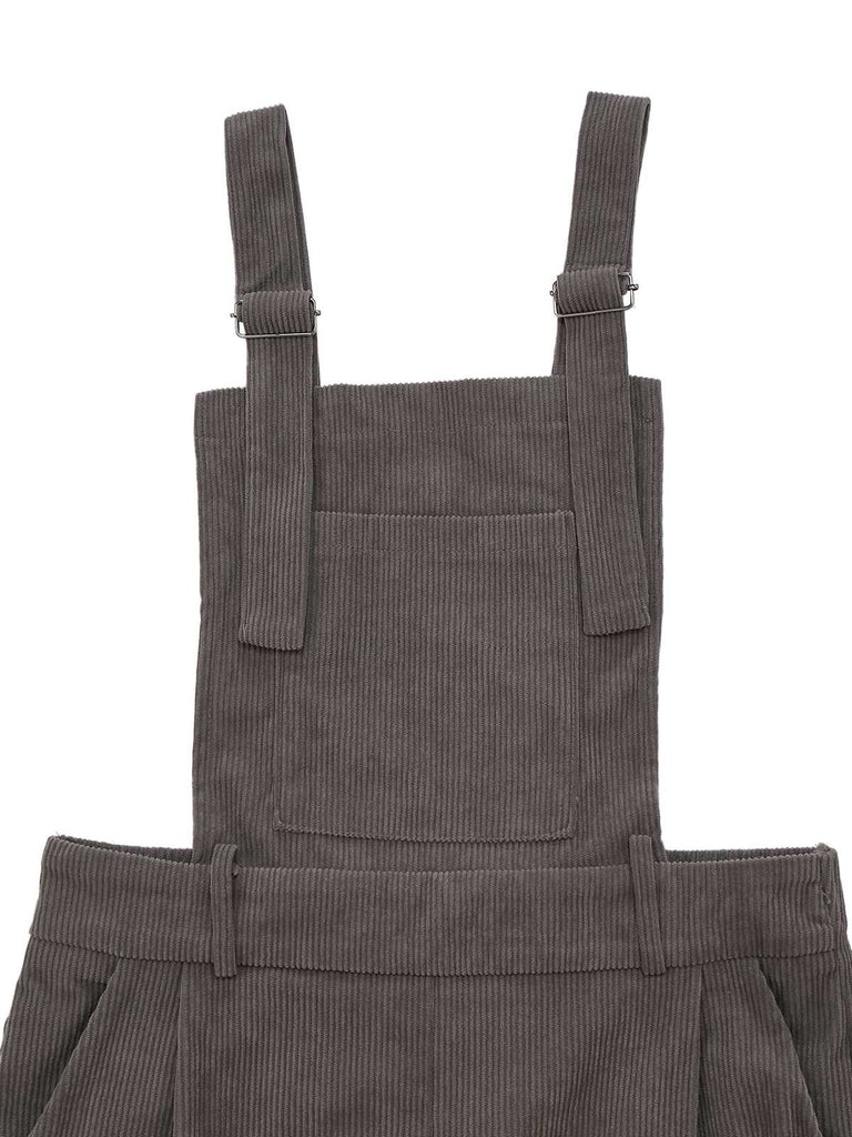 Grau 1940er Cord Weit-Bein Latzhose Jumpsuit