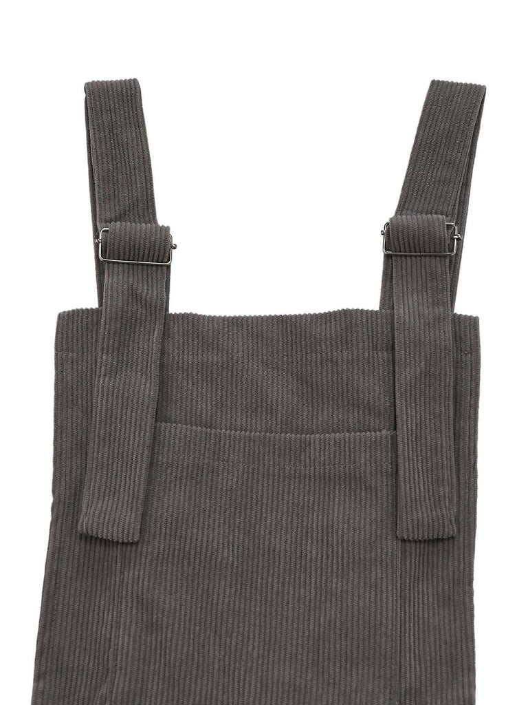 Grau 1940er Cord Weit-Bein Latzhose Jumpsuit