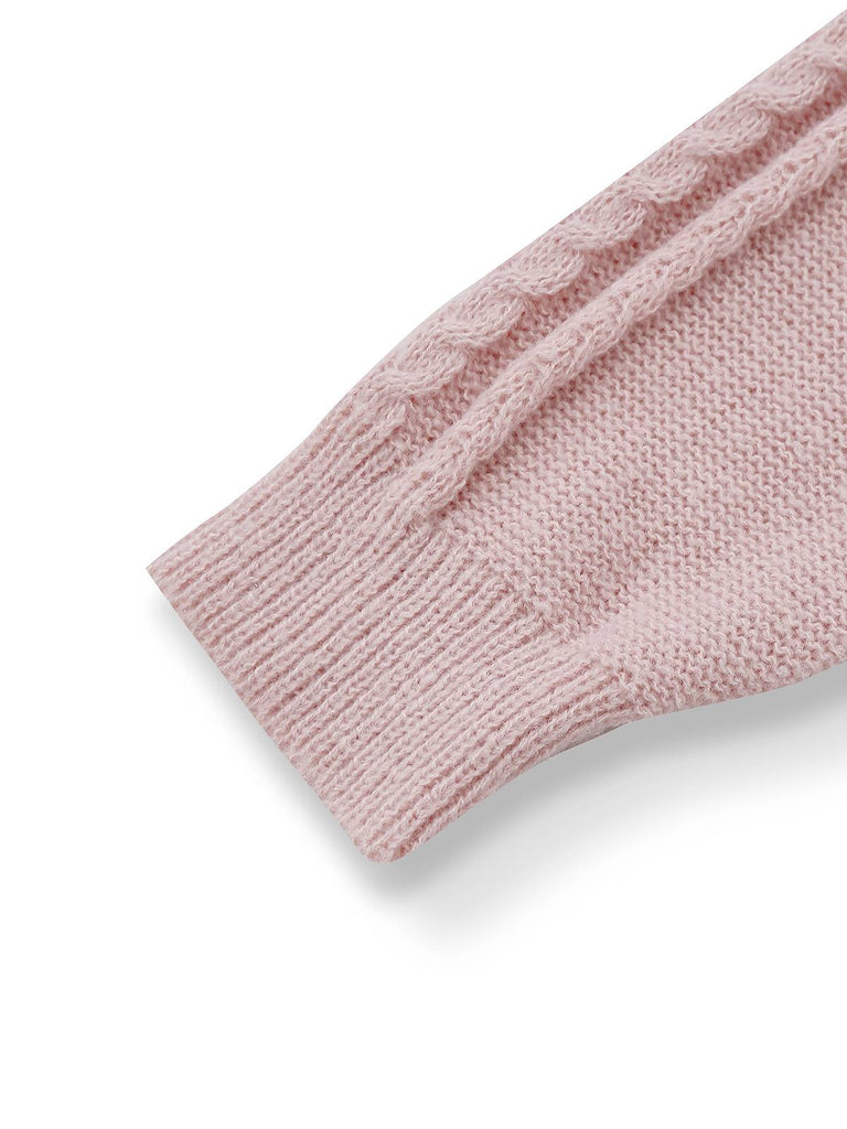 Blau 1940er Solide Zopf Stricken Plissiertes Saum Pullover Kleid