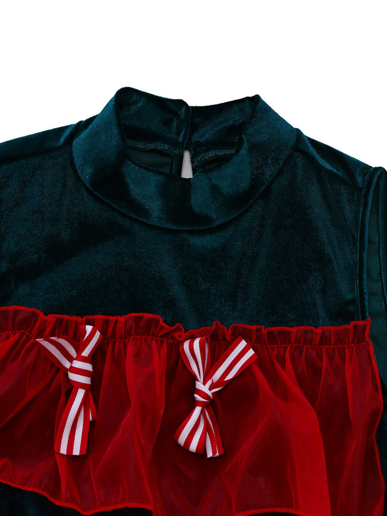 Grün 1960er Netz Bogen Weihnachten Baum Kleid