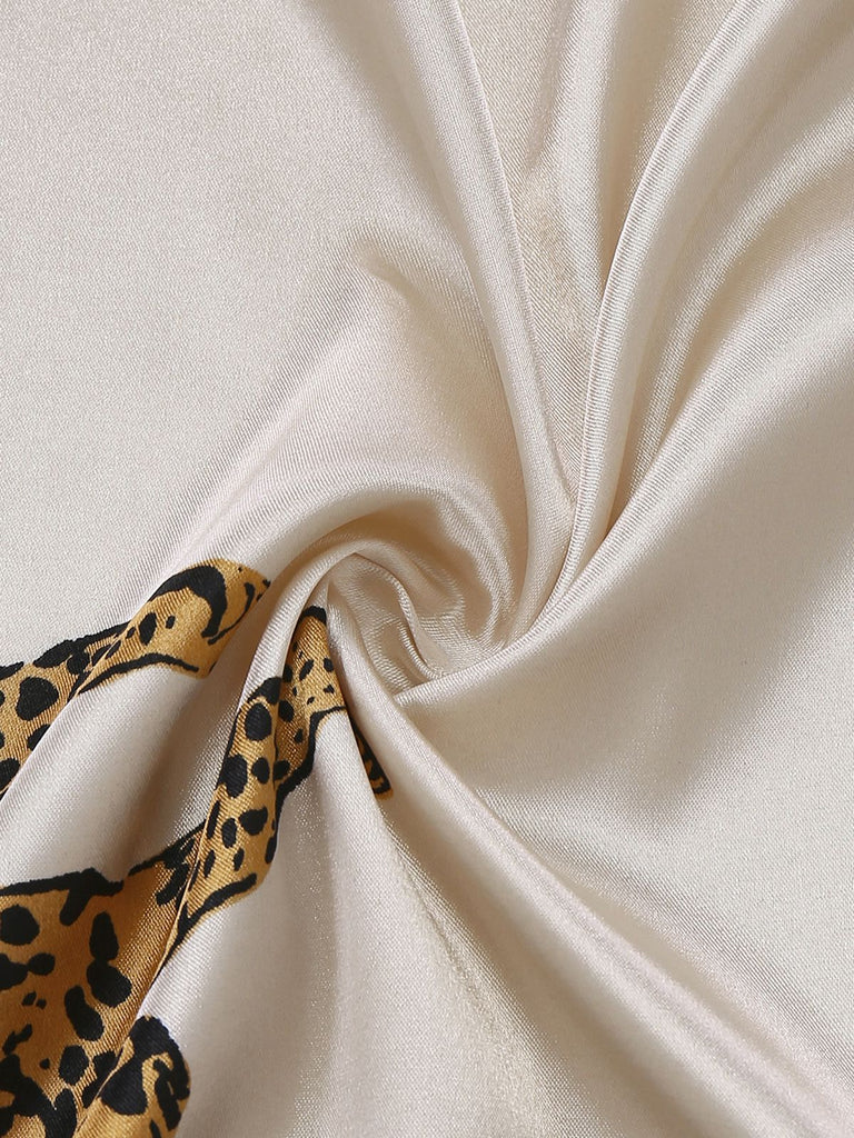 1950er Leopard Druck Satin Morgenmantel mit Gürtel