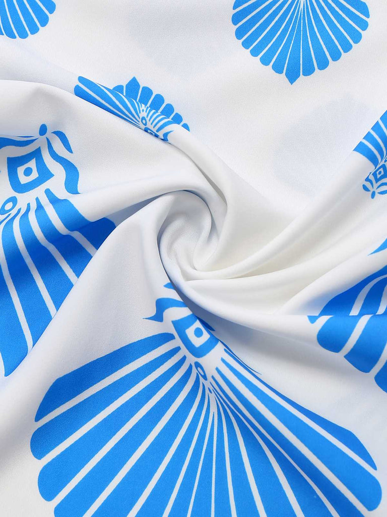 Blau 1930er Spaghetti Träger Muscheldruck Gürtel Jumpsuit