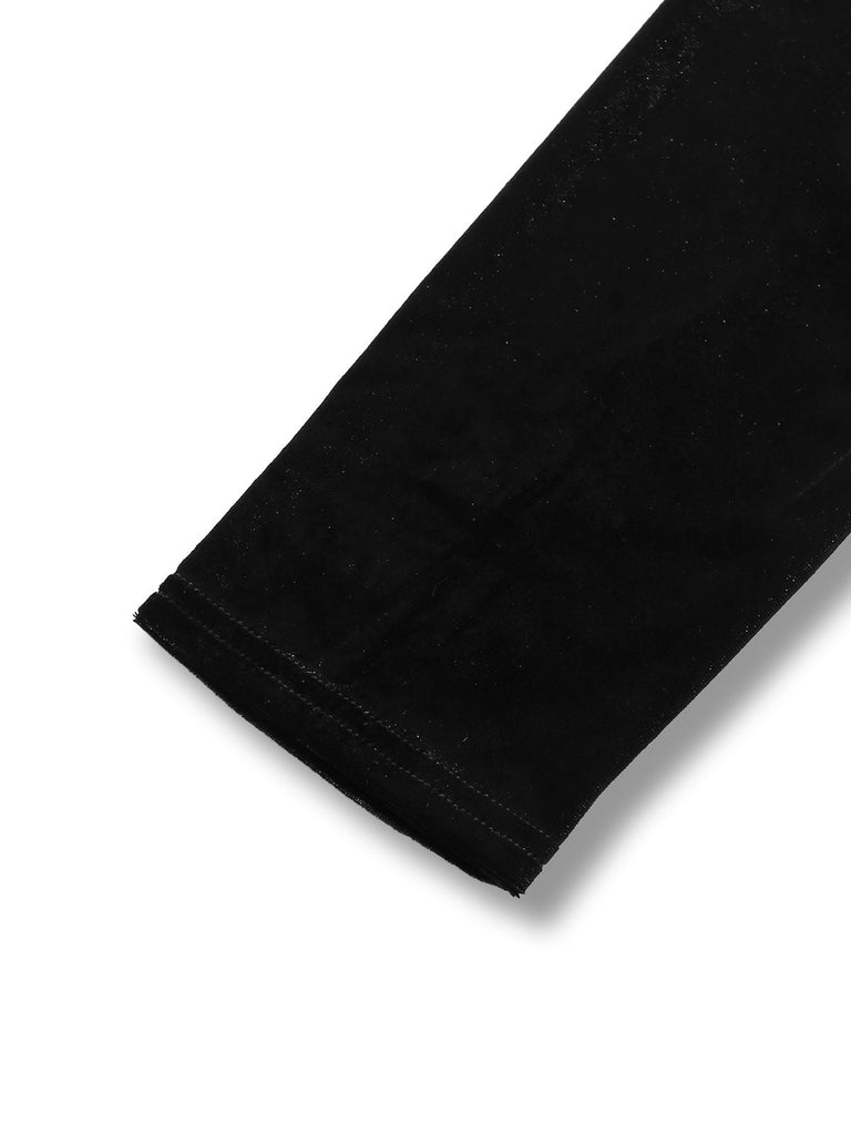 Schwarzes 80er Meerjungfrauenkleid mit Blumen und Rüschen