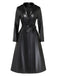 Schwarzer 60er Kunstleder-Trenchcoat mit Gürtel