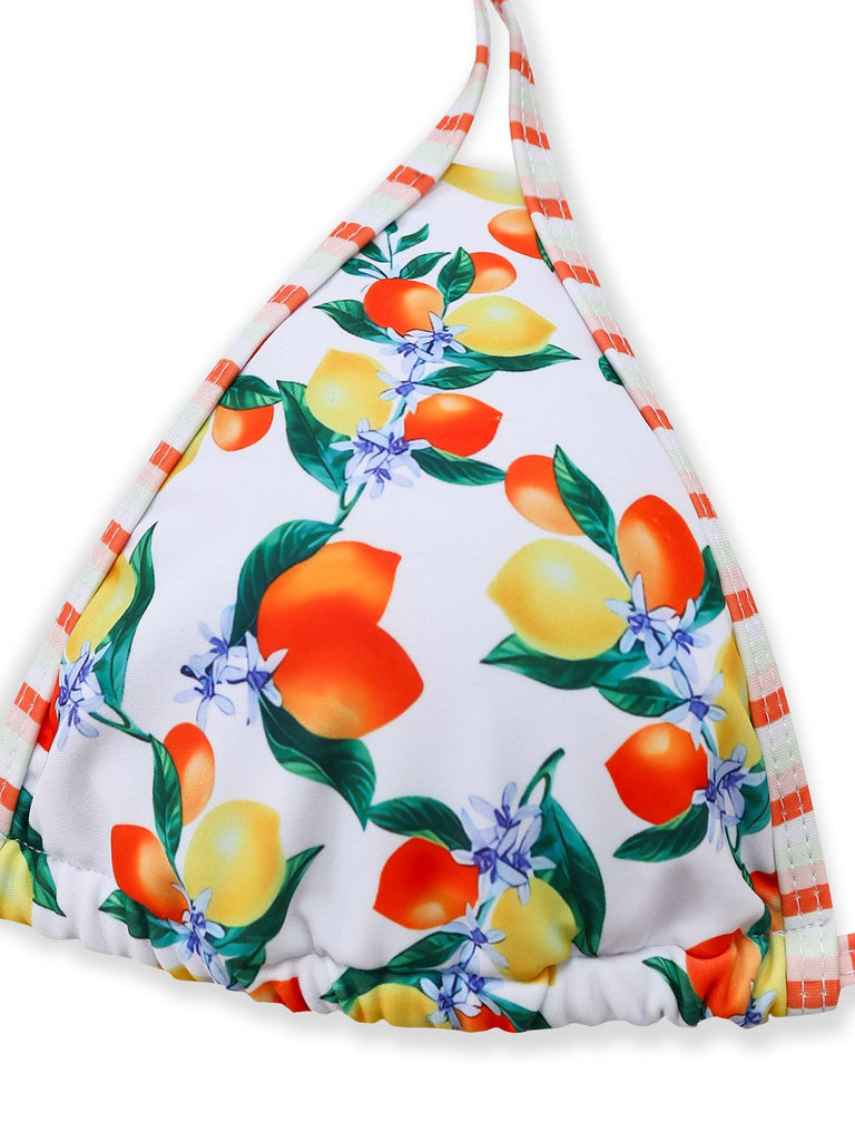 Weiß 1960er Zitrus Dreieck-Träger Bikini Set